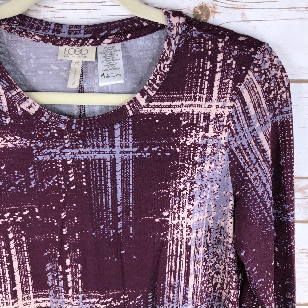 LOGO purple gray print lace hem layered tunic top - Picture 2 of 8